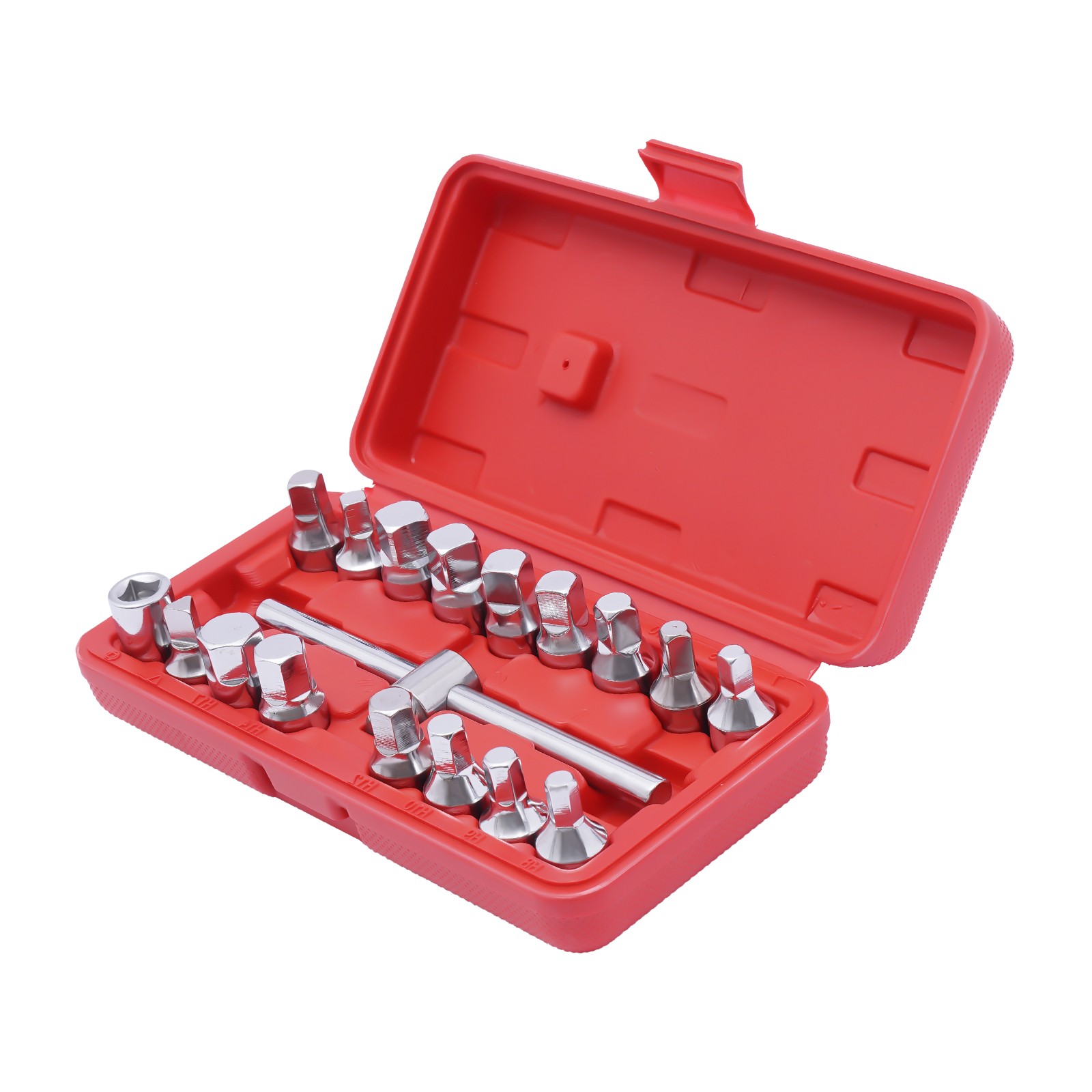 18PCS Oil Drain Pipe Plug Square Triangle Socket 3/8'' Drive Removal Tool Set