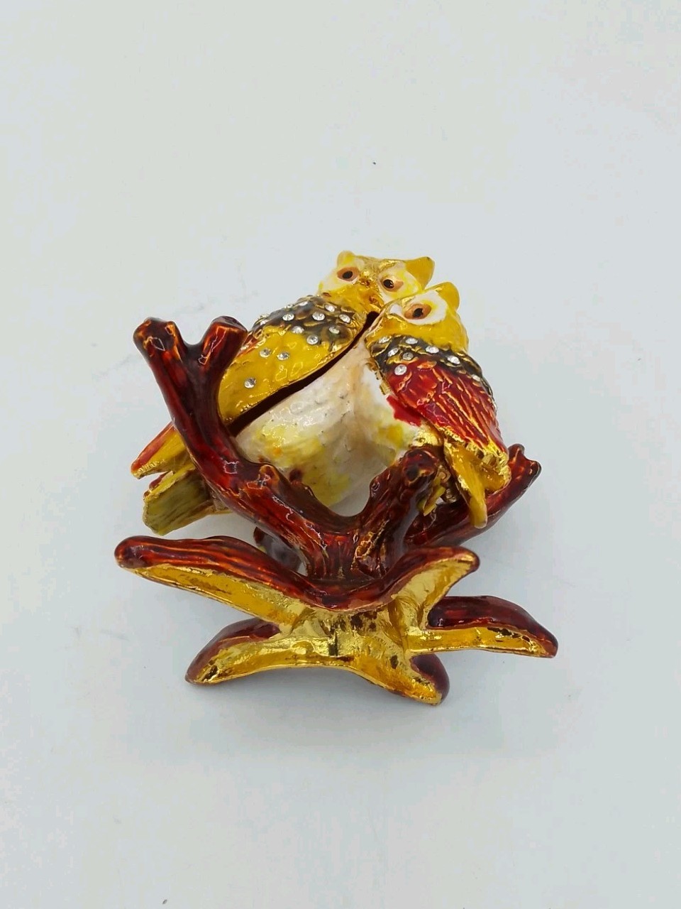 Bejeweled Owls Hinged Trinket Box