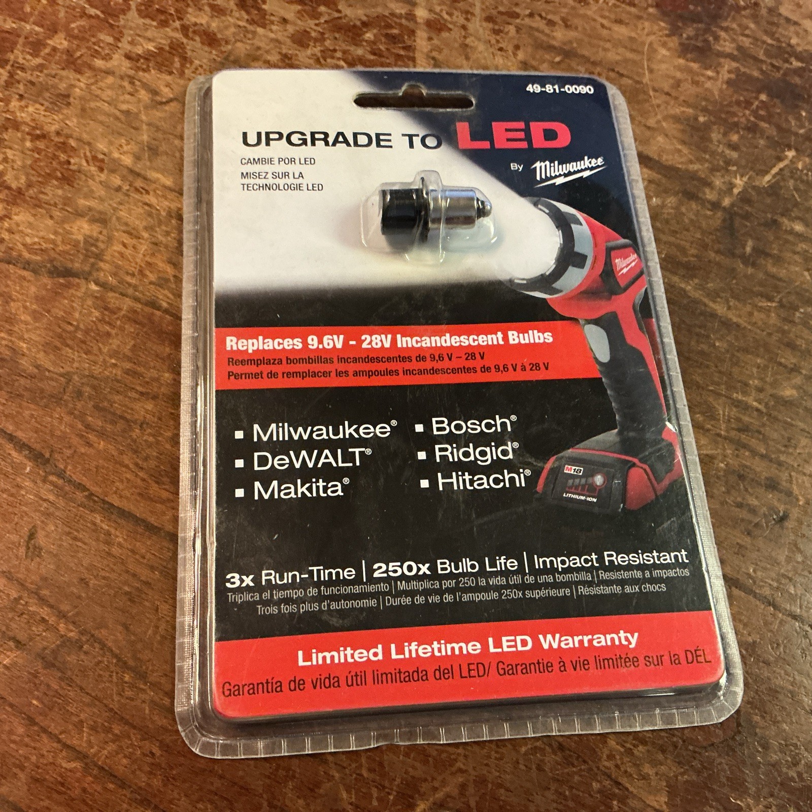Milwaukee 49-81-0090 LED Flashlight Bulb Upgrade 9.6V,12V,18V,28V (new)