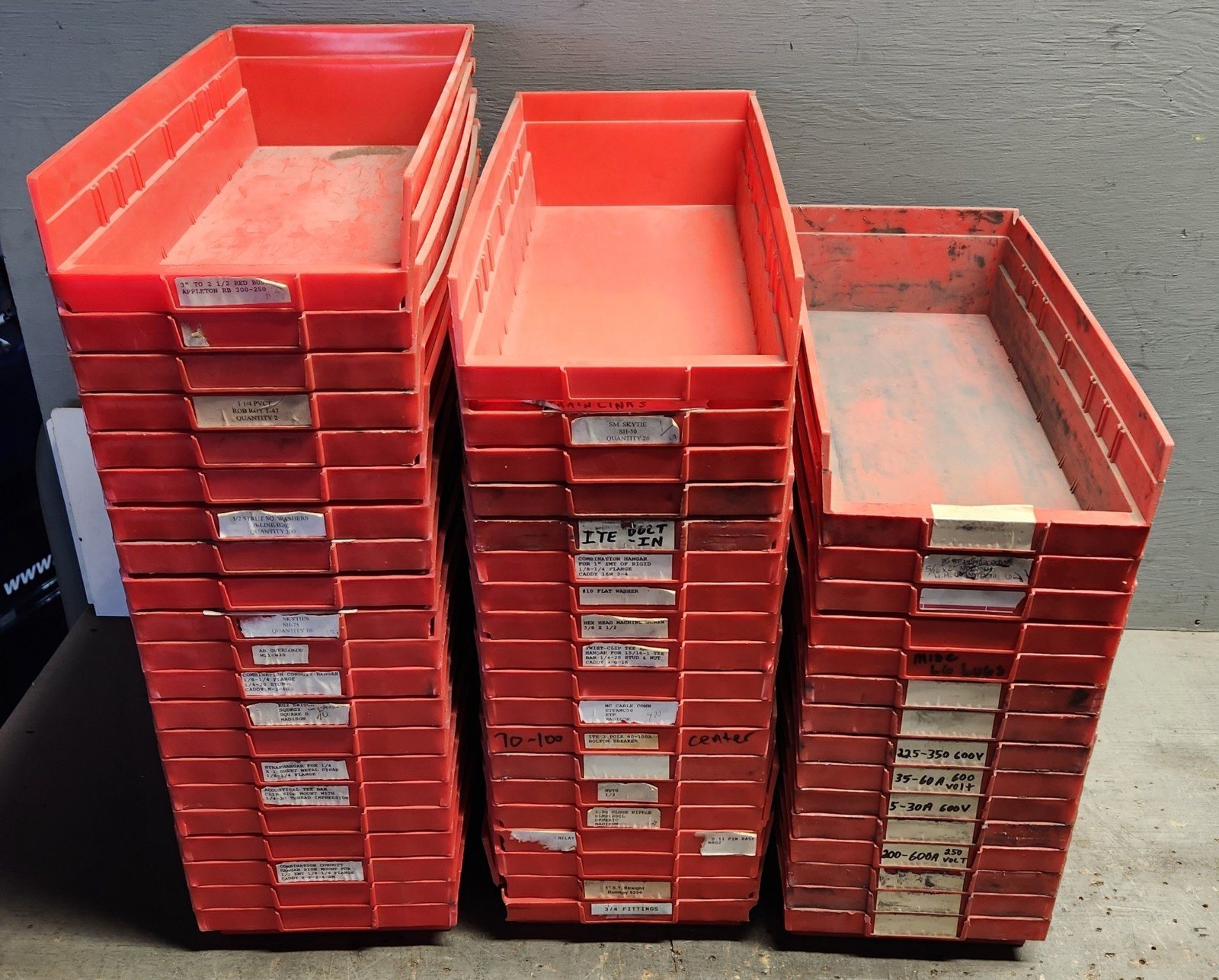 (Lot of 5) Akro Mils 30-158 Storage Bin Red L: 17 7/8" W: 8 3/8" H: 4" 30158