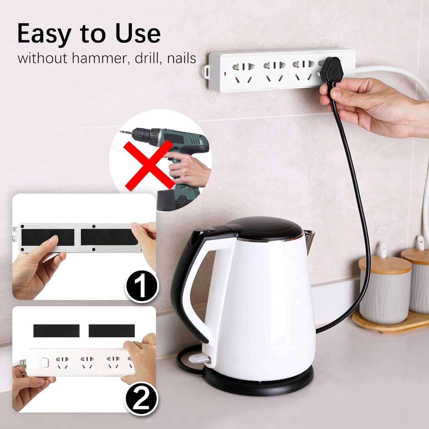 Strong Double-Sided Hook and Loop Adhesive Tape - 1" x 4" Black Strips, 12 Pack