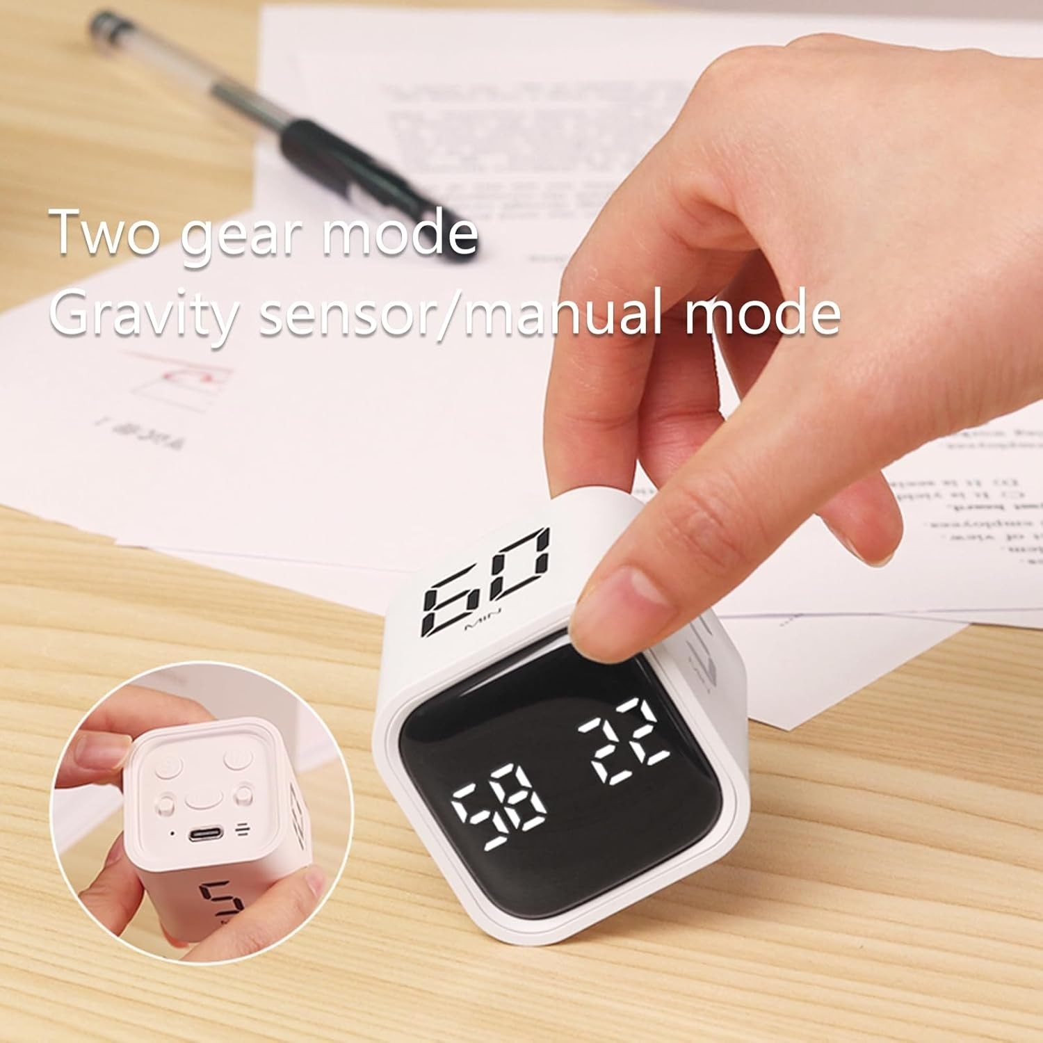 Rechargeable Digital Cube Timer Pomodoro Productivity Clock Custom Countdown Ala