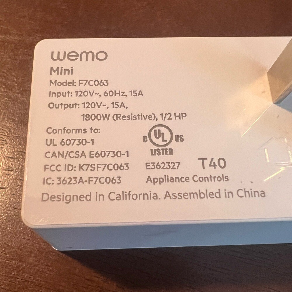 WeMo WiFi Enabled Mini Smart Plug White F7C063
