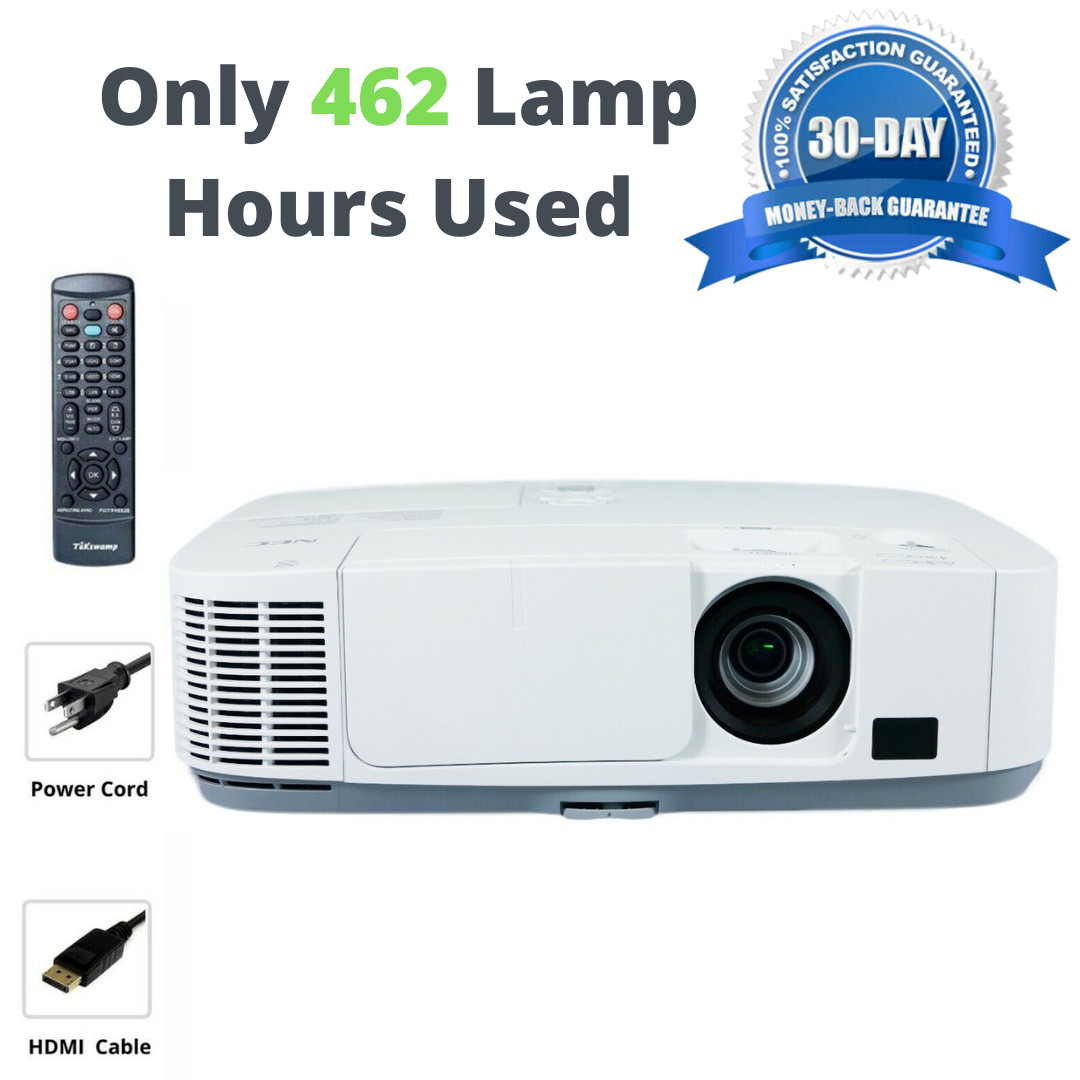 NEC NP-P401W WXGA 4000 ANSI Lumens 3LCD HD HDMI LAN -Only 462 Hours Used! bundle