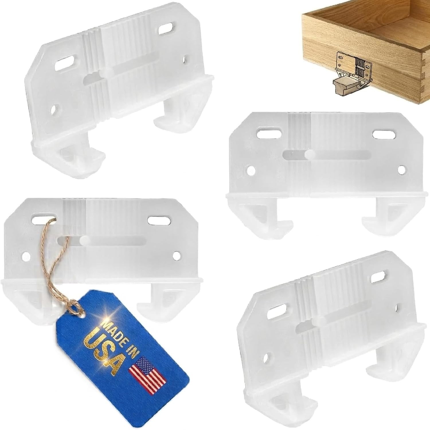 Adjustable Rear Drawer Slide Guides 4-pk, Made in USA; for 1/4" Rail Height