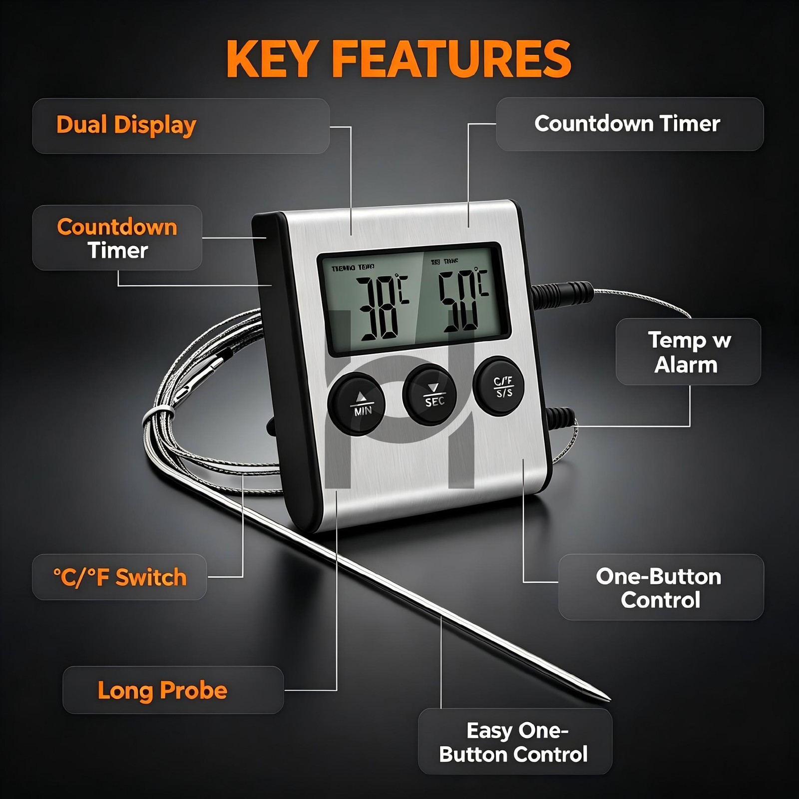 Digital Cooking Meat Thermometer With Timer Probe For Kitchen BBQ Roasting