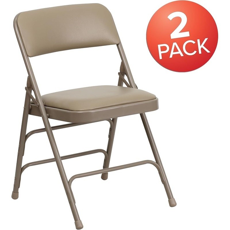2 Pack Folding Chairs Portable Padded Seat Metal Frame Heavy Duty Comfort Beige