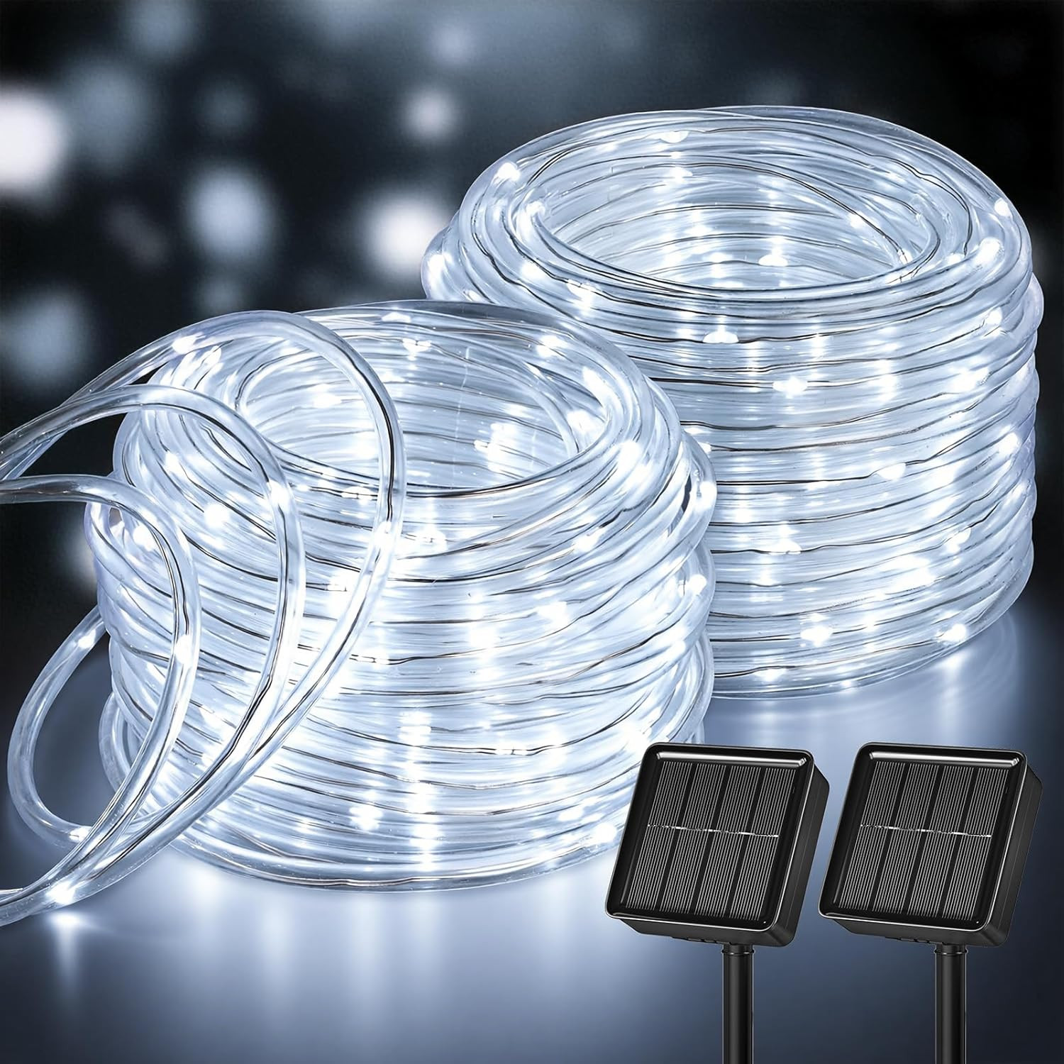 2 Pack Solar Rope Lights, Total 78FT 200LED Pure White Solar String Lights Outdo