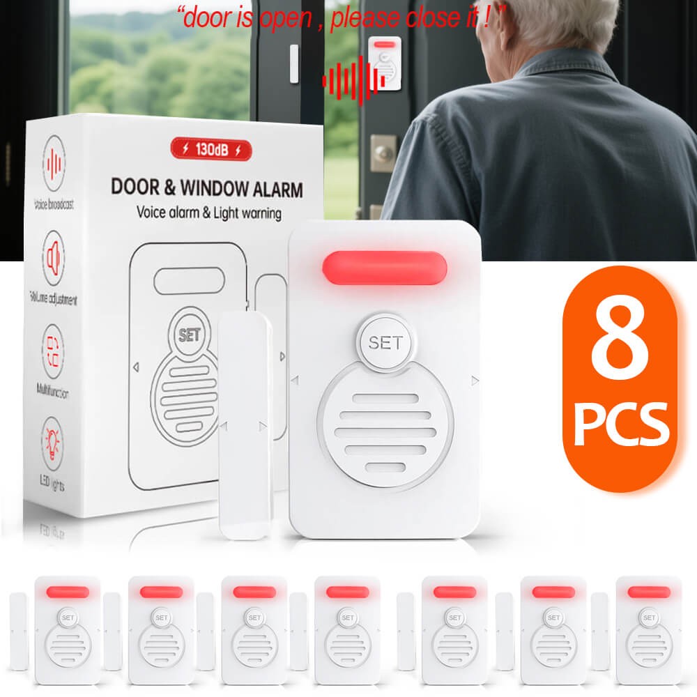Voice Door Alarm Wireless Doorbell Magnetic 3-Level Volume Speaks Aloud 90 dB ×8
