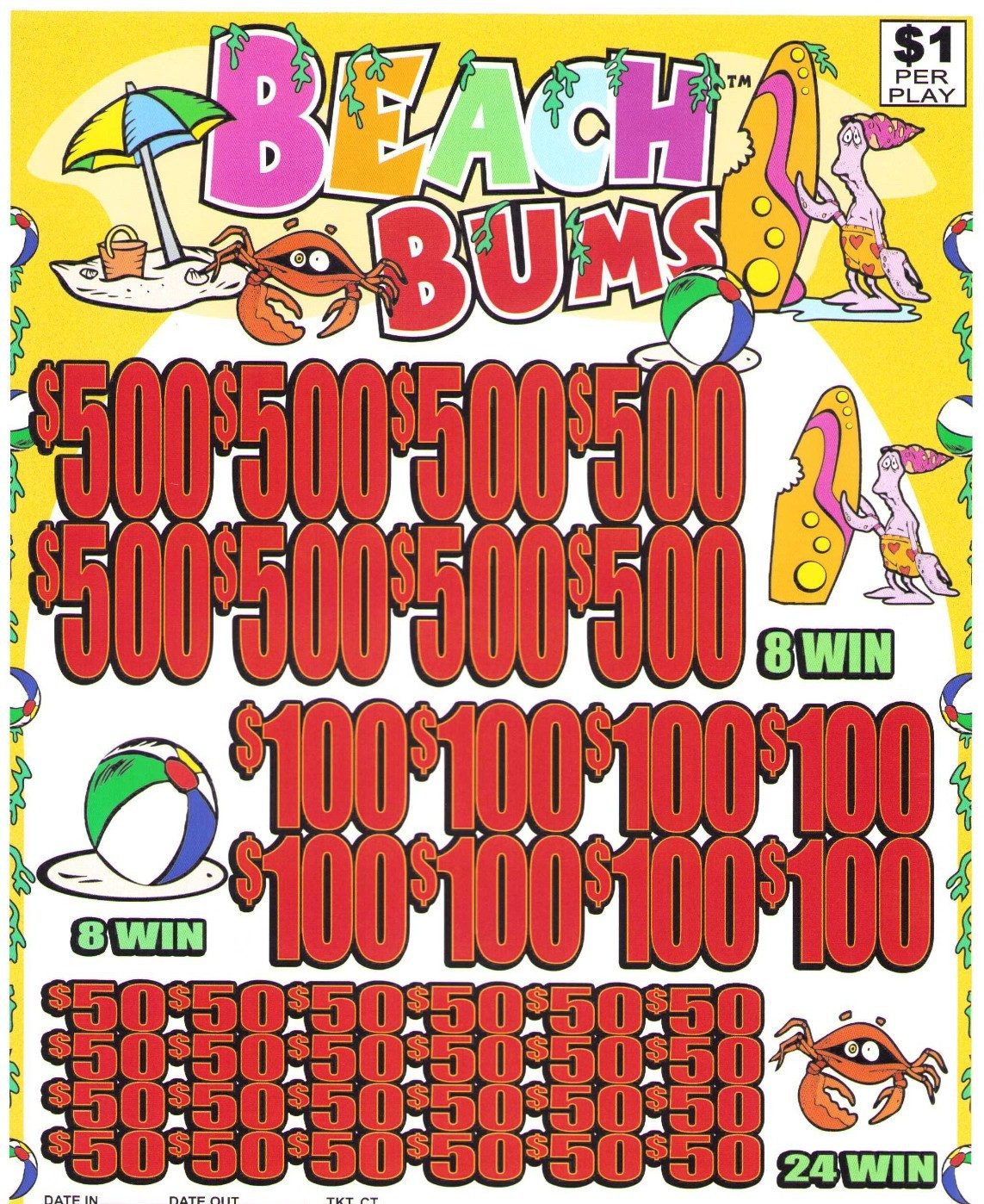 Pull Tab Ticket - Jar - Game - Beach Bums - 7,440ct