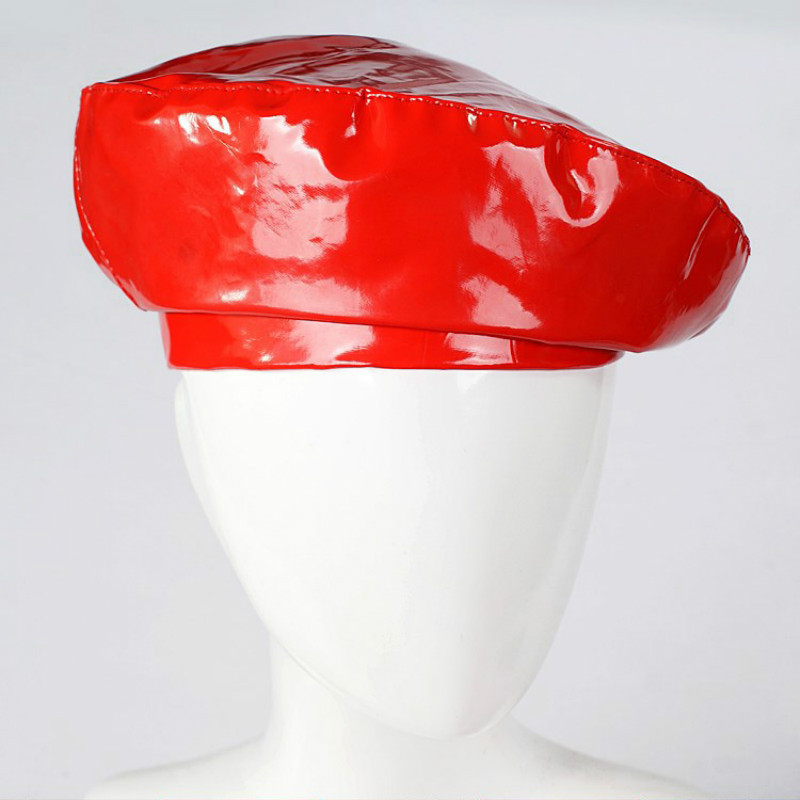Vintage Women Patent Leather Beanie Beret Military Cap French Flat Hat Faddish