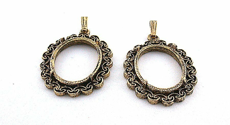 TWO 25x18 Oval Antique Gold Color Faux Prong Glue In Cabochon Pendant Mounting