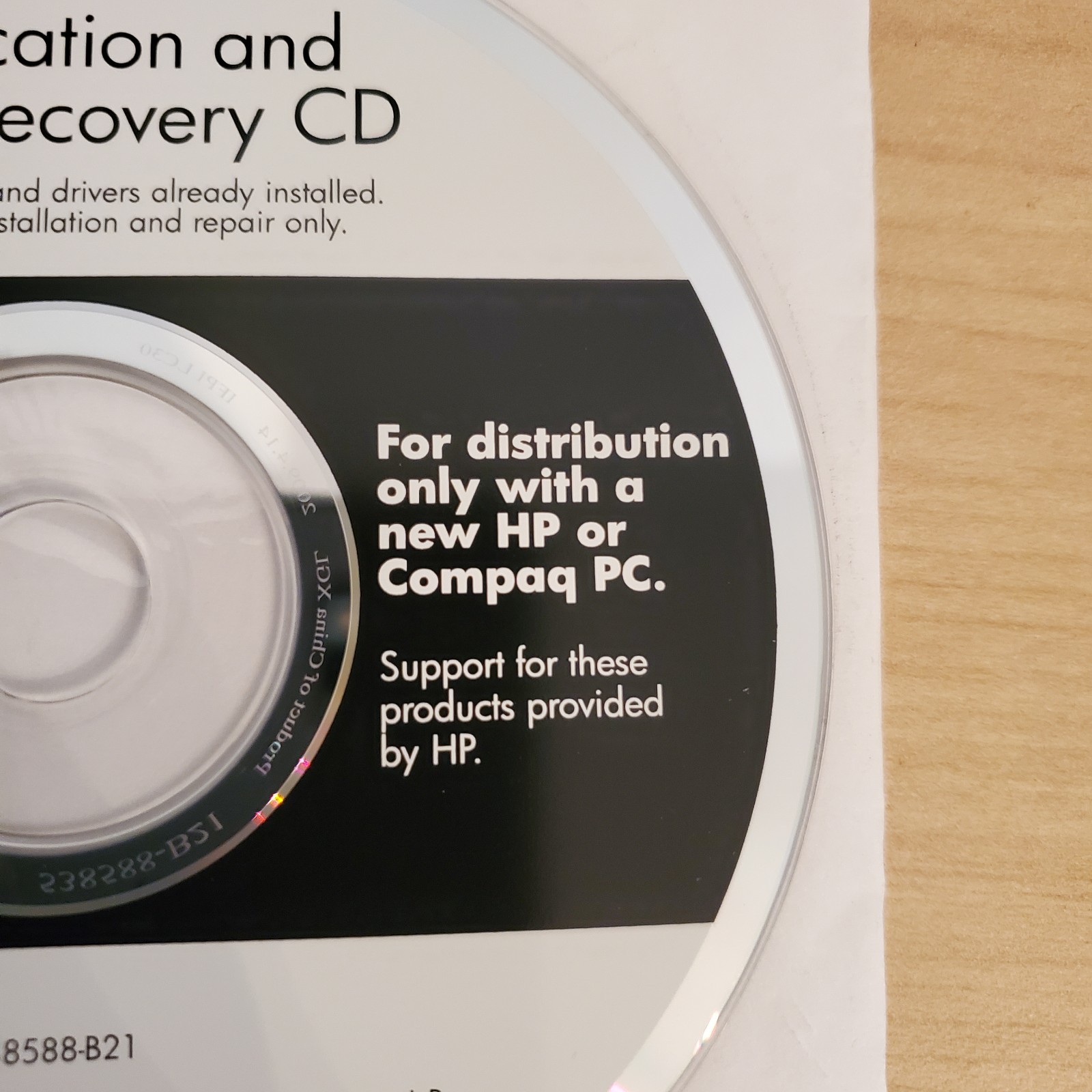 HP Compaq Application and Driver Recovery CD 538588-B21