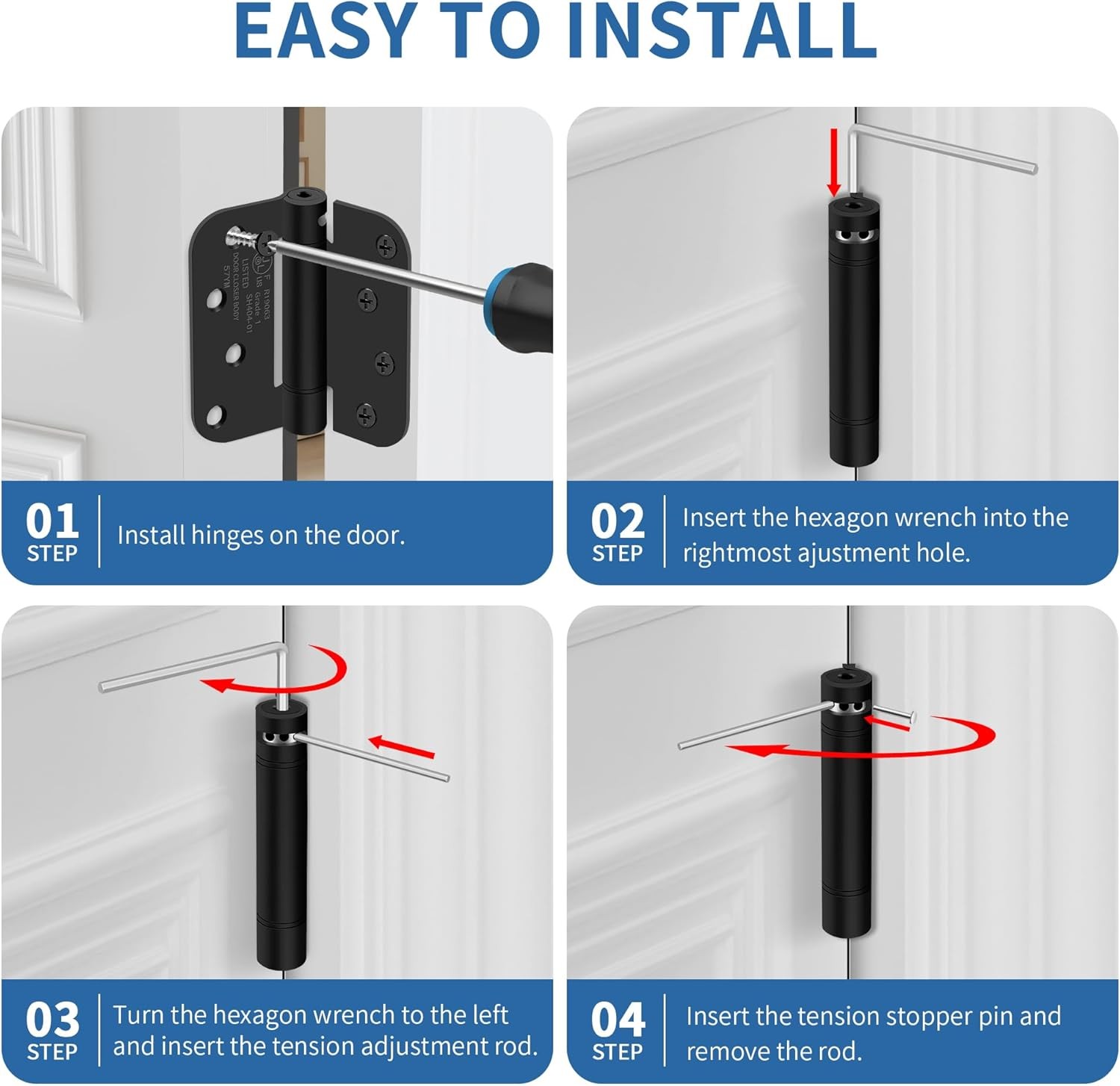 4 Pack 4 Inch Self-Closing Door Hinges with 5/8" Radius Corners (Spring Loaded)