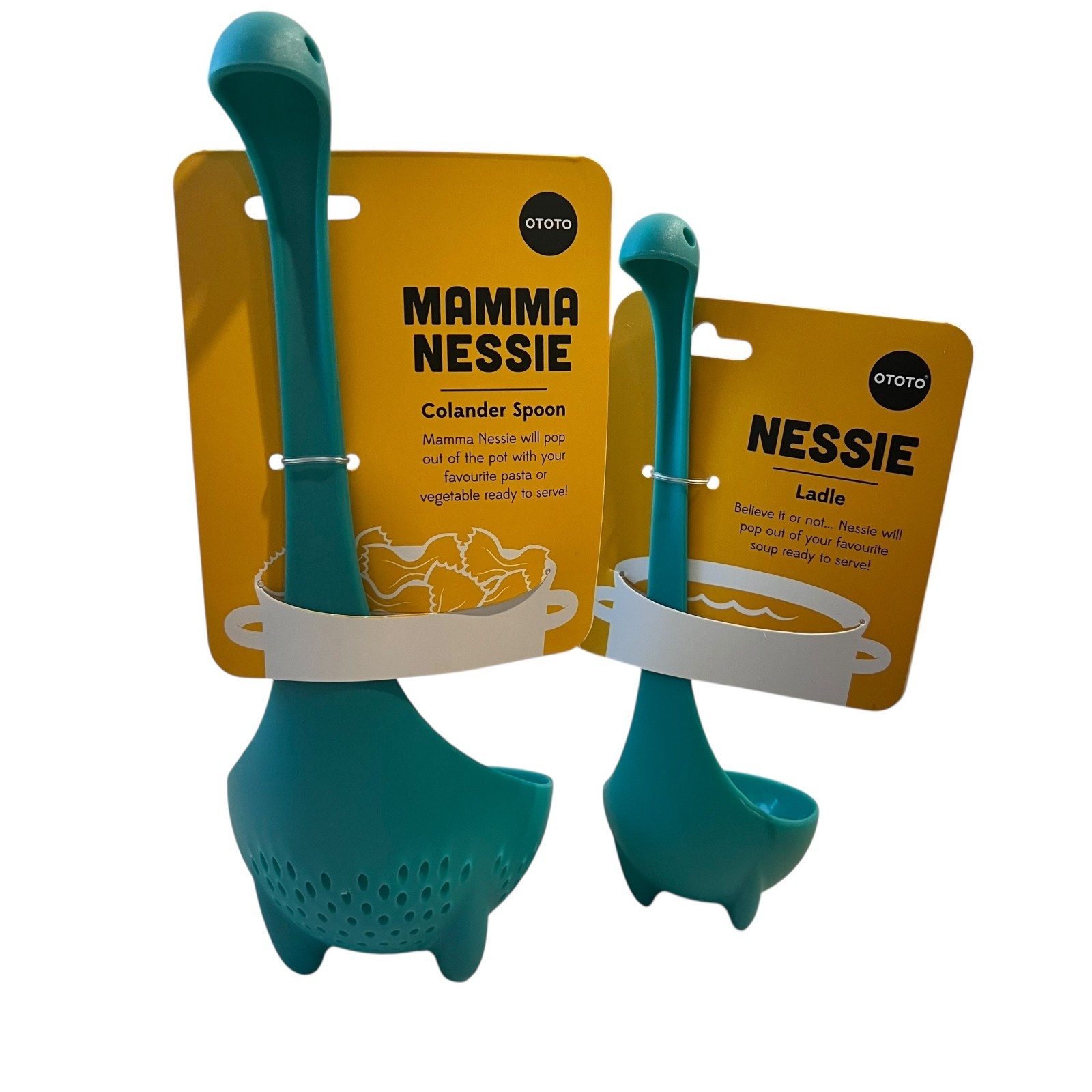 OTOTO Mama Nessie Colander Spoon & Nessie Ladle 2 PC. Set whimsical Teal NEW!