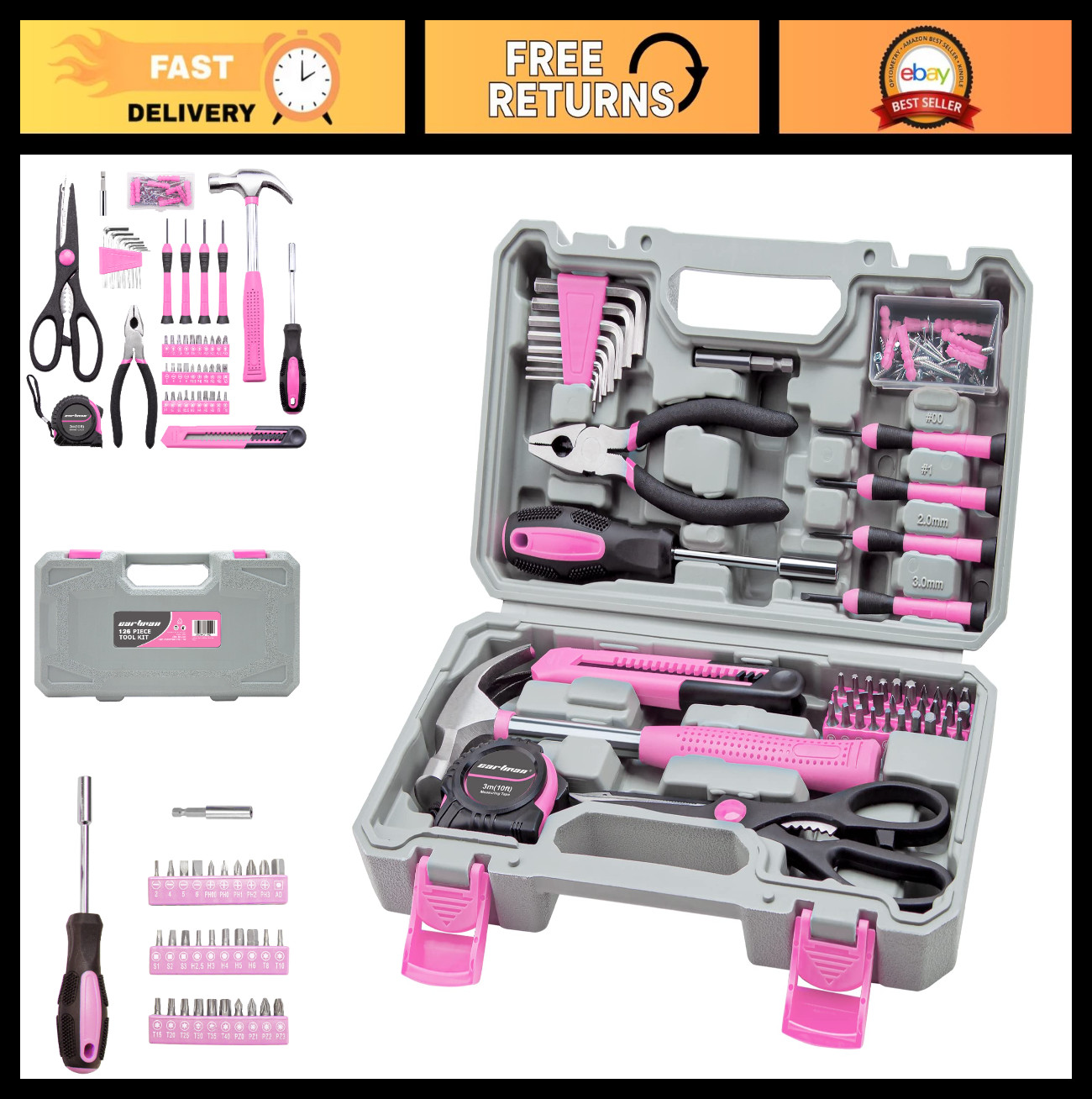 Complete Pink Tool Set with Storage Case | Versatile DIY Hand Tools for Home Rep
