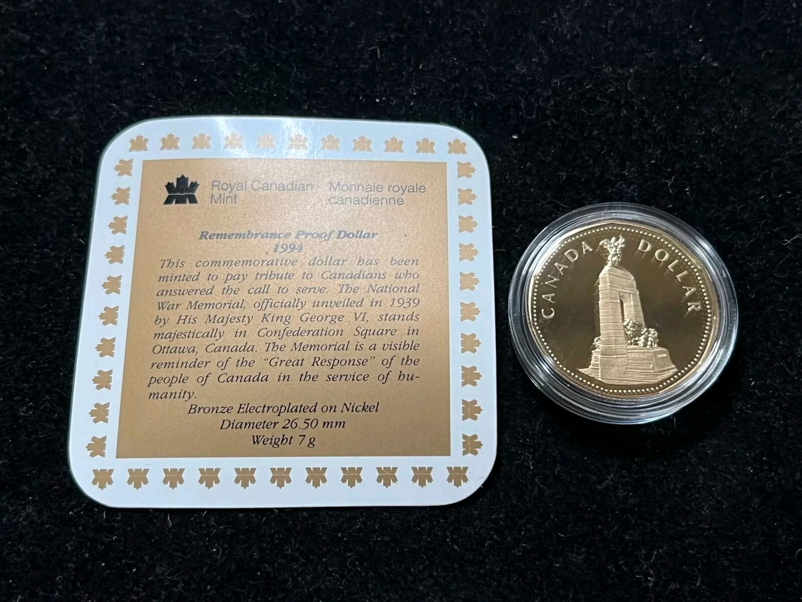 1994 Remembrance Proof Dollar Royal Canadian Mint OGP COA