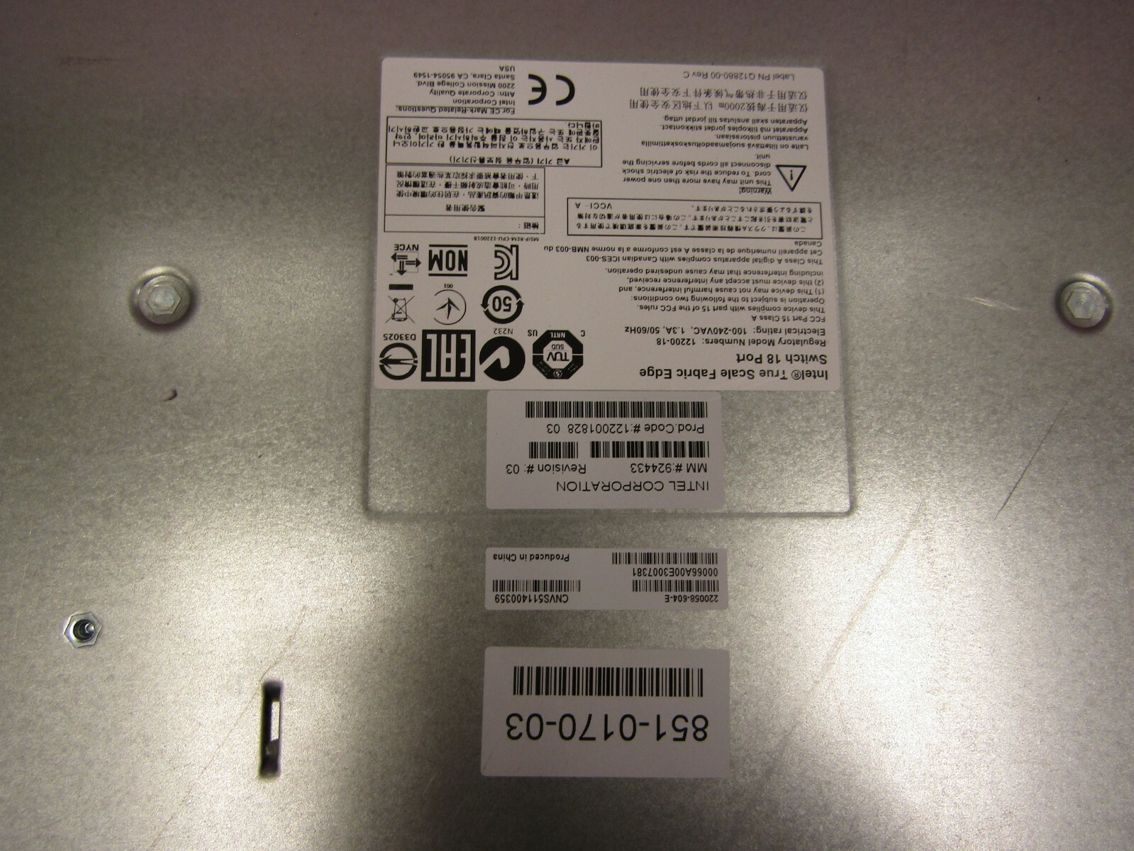 1200-18-28-3 Intel - 122001828 03 - TRUE SCALE FABRIC SWITCH