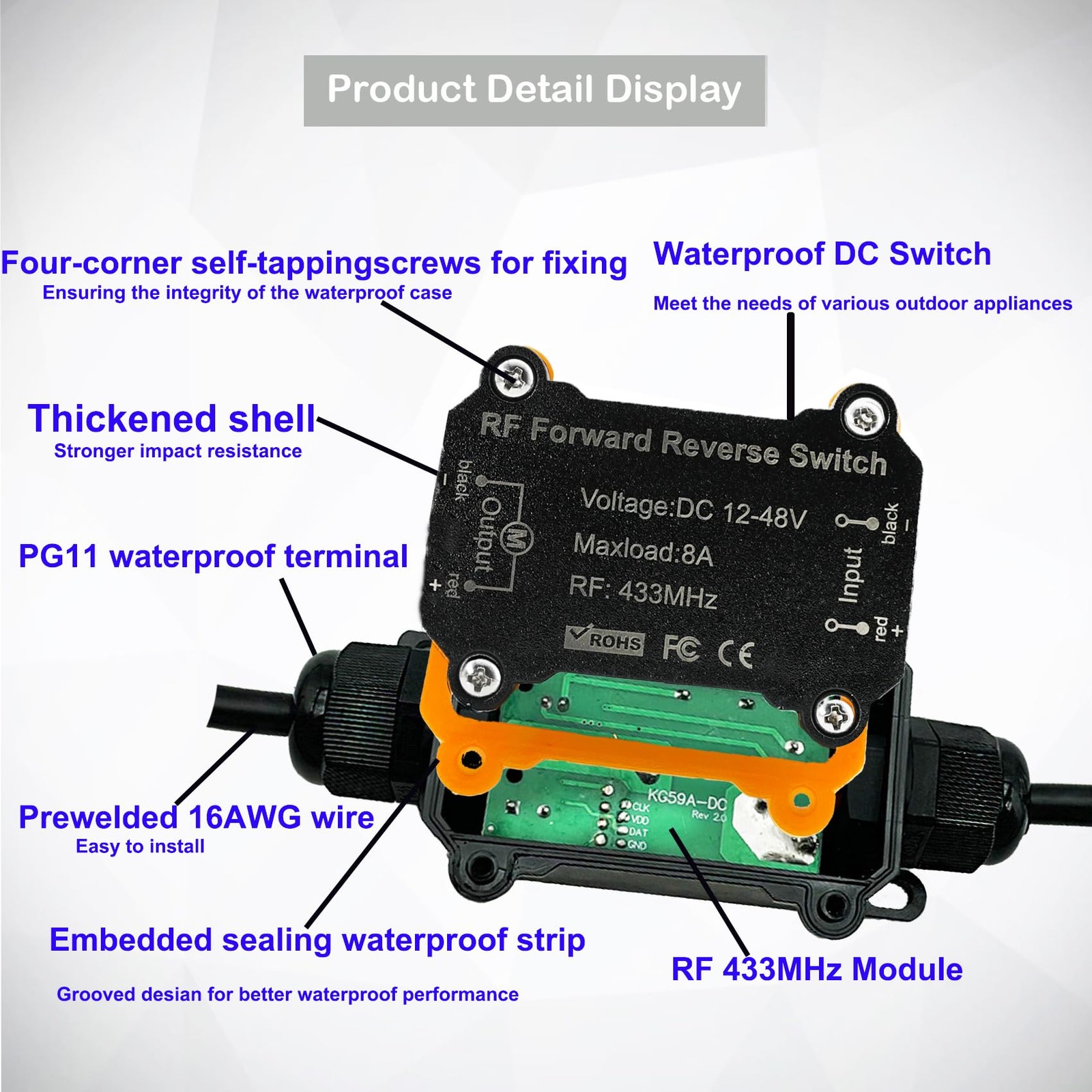 Wireless Winch Remote Forward Reverse Switch,Waterproof DC12V/24V/48V 8A Rela...