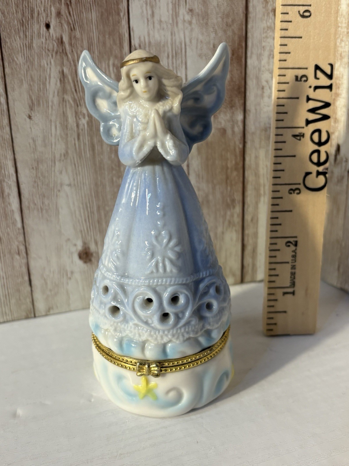 Vintage Porcelain Angel Praying Trinket Box 5.5” Tall FREE SHIPPING