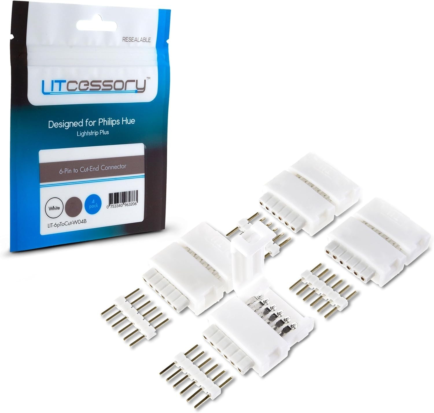 6-Pin to Cut-End Connector Compatible with Philips Hue Light Strip Plus, Hue ...