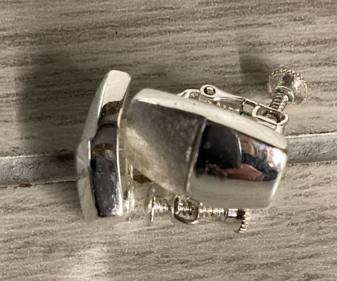 Silvertone Clip On Earrings Rectangle Textured Vintage