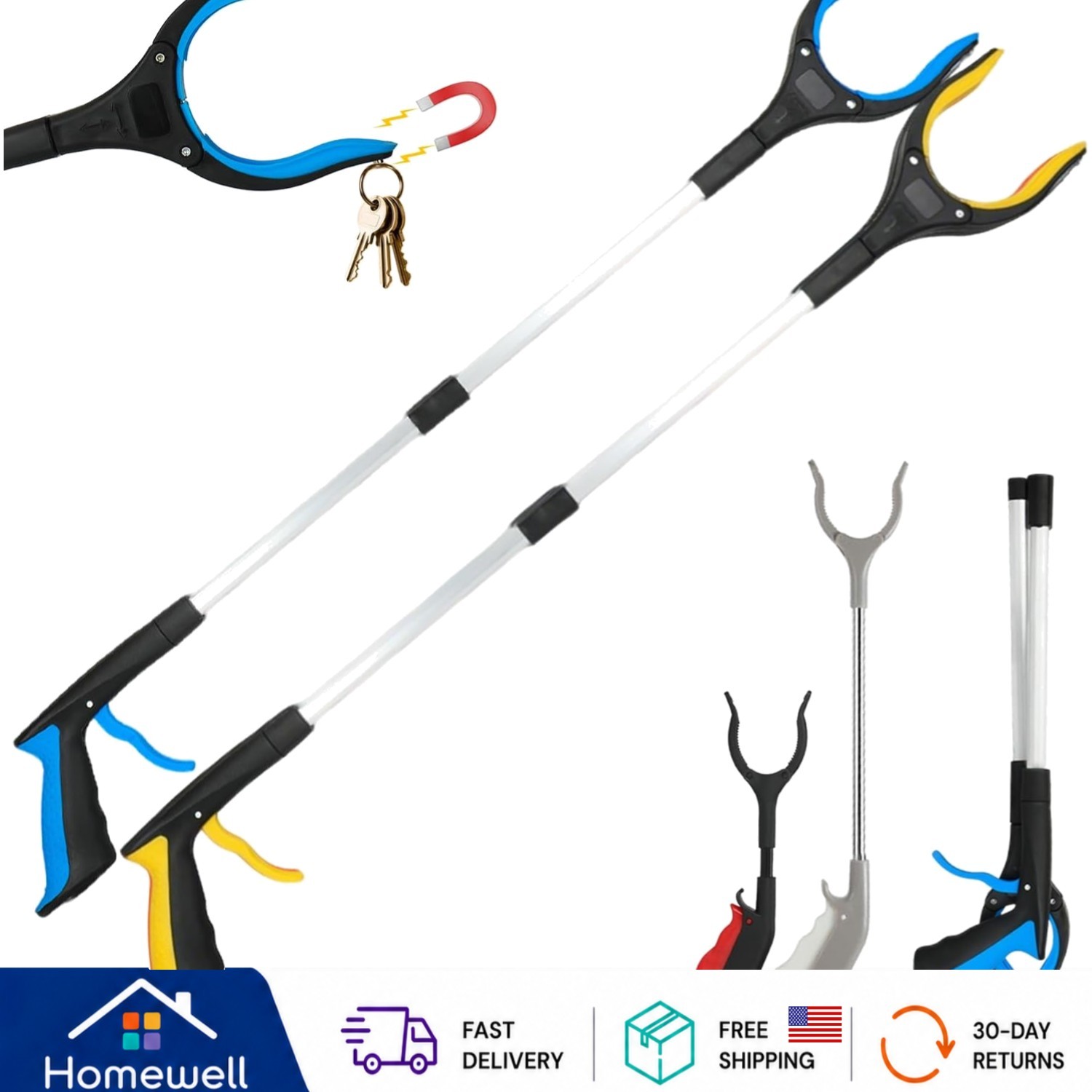 Versatile 4-Pack Reacher Grabber Set: Ideal for Environmentalists & Seniors