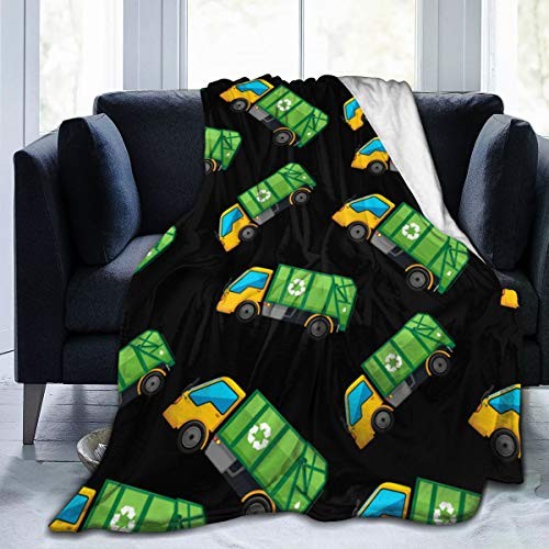 Cartoon Garbage Truck Ultra Soft Flannel Fleece All Season Light 80"x60" Black