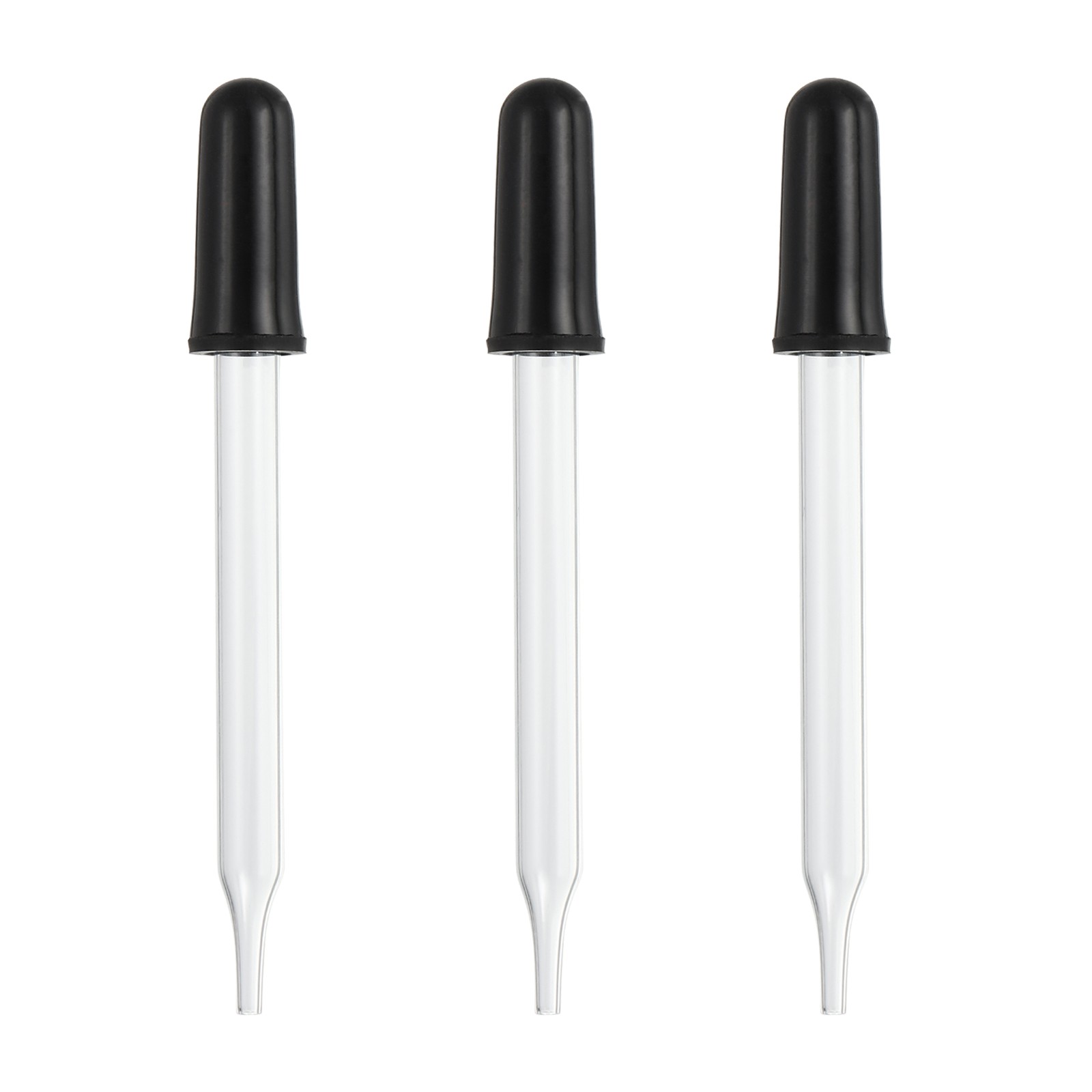 3Pack 1ml Glass Straight Tip Eye Dropper with Rubber Cap Clear Black
