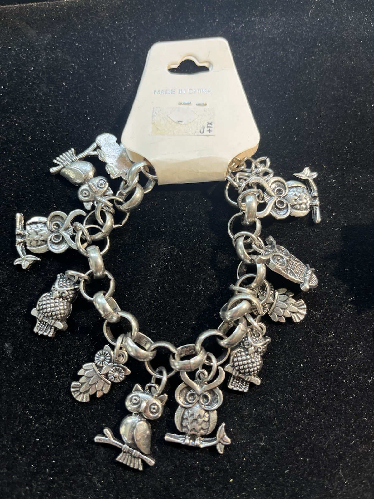 H416~ 2 Bracelets - Shell Bead & Silver Stretch & Chain Featuring Owl Charms