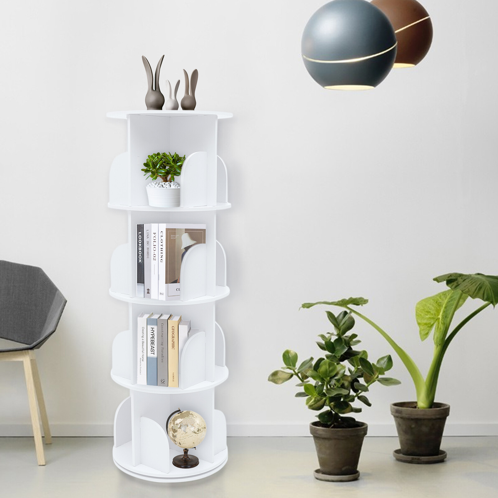 4 Tier 360° Rotating Bookshelf Bookcase Freestanding Storage Shelf Display Rack