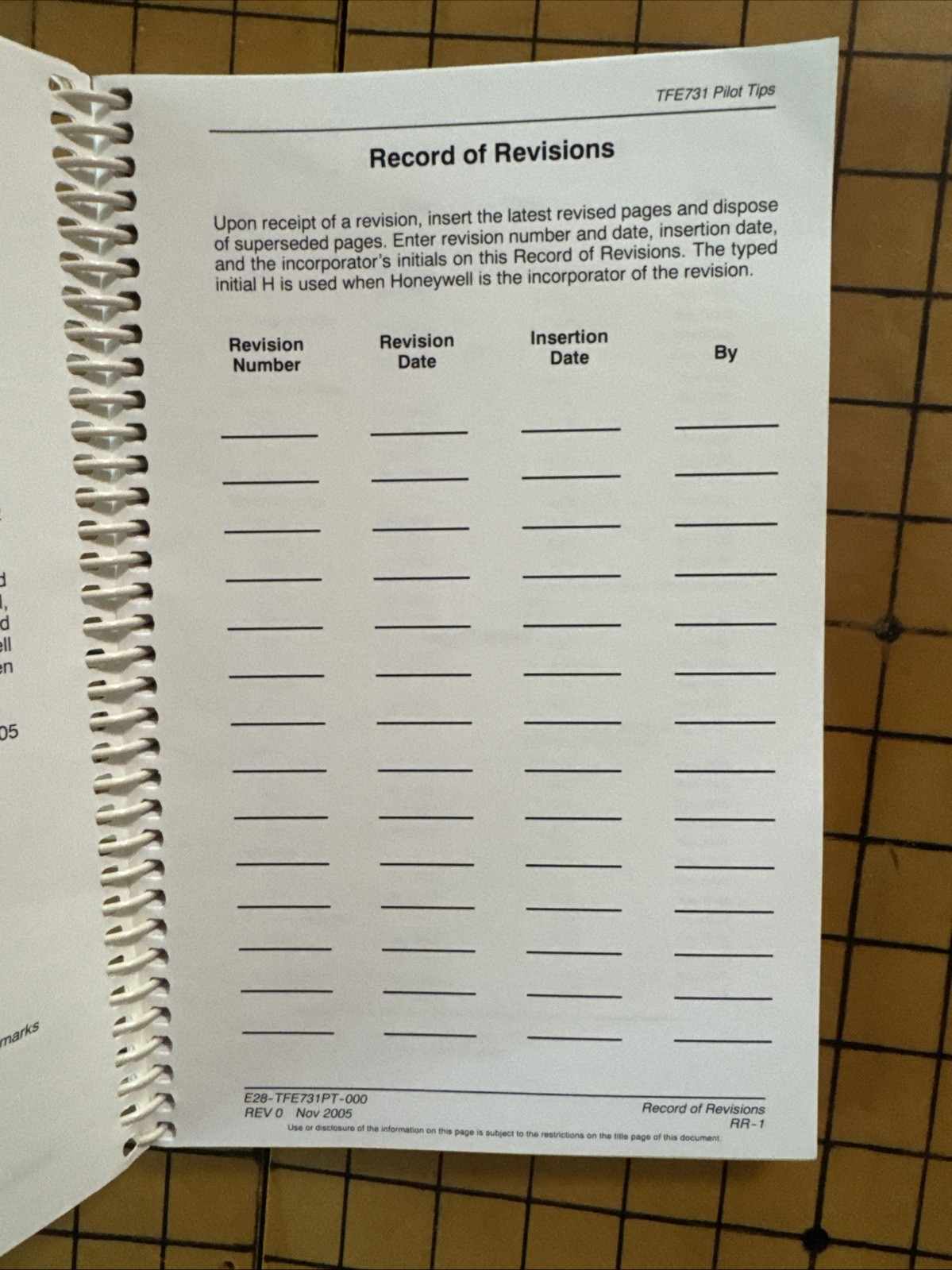 Honeywell TFE731 Engine Tips Pilot Guide (Spiral-Bound Paperback, November 2005)