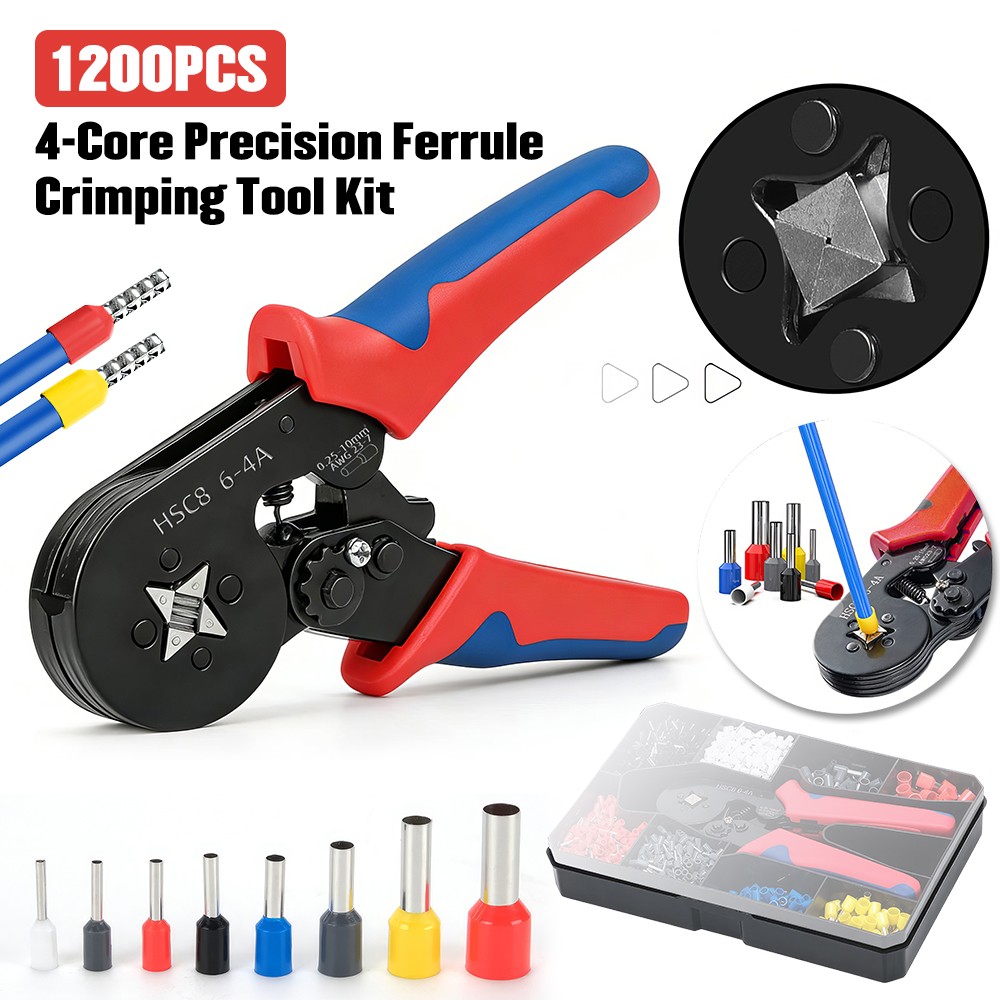 Ferrule Crimping Tool Kit with 1200PC Wire Connectors AWG 23-7 Crimper Plier Set