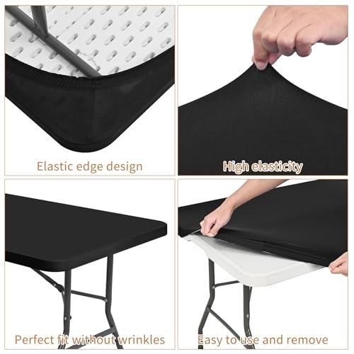 12 Pack Stretch Fabric Table Top Cap Cover, fits 6FT Tables 30" W x 72" L Black