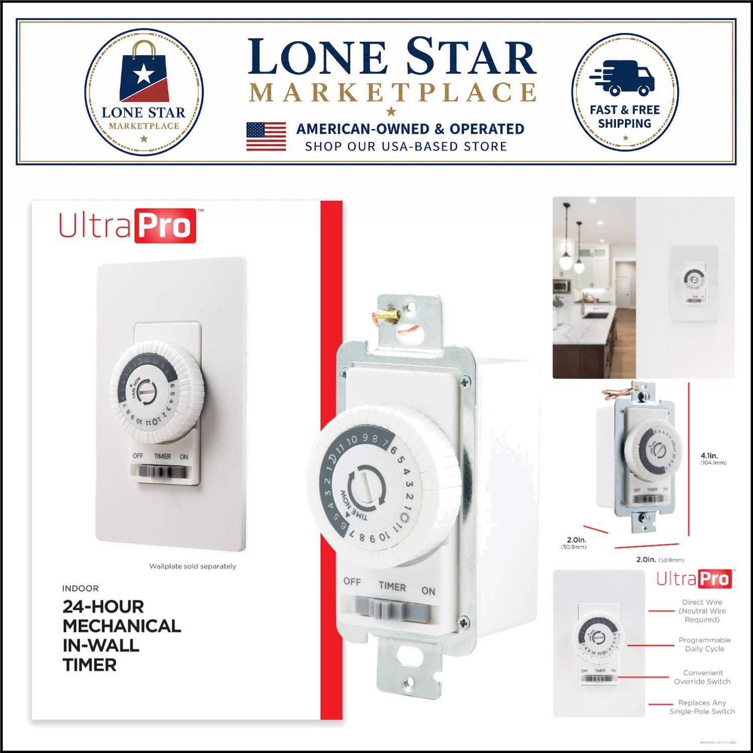 Elegant 24-Hour Dial Timer Switch for Lights & Fans - Override Function Included
