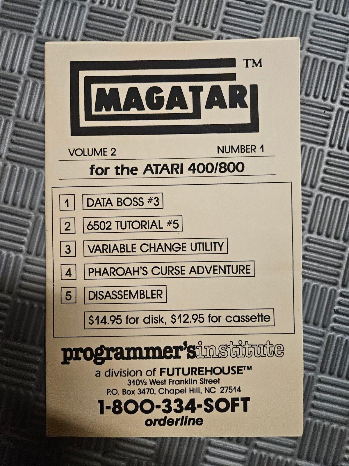 MAGATAR VOLUME 2 NUMBER 1 MANUAL FOR ATARI 400 / 800