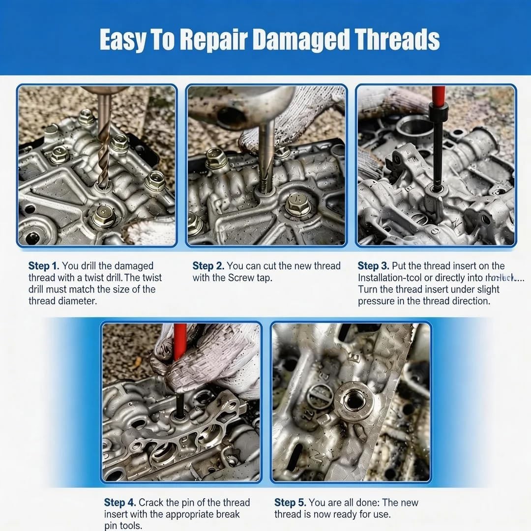 M10x1.25 Thread Repair Kit FOR Stripped Bolt Threads Helicoil Insert Tool