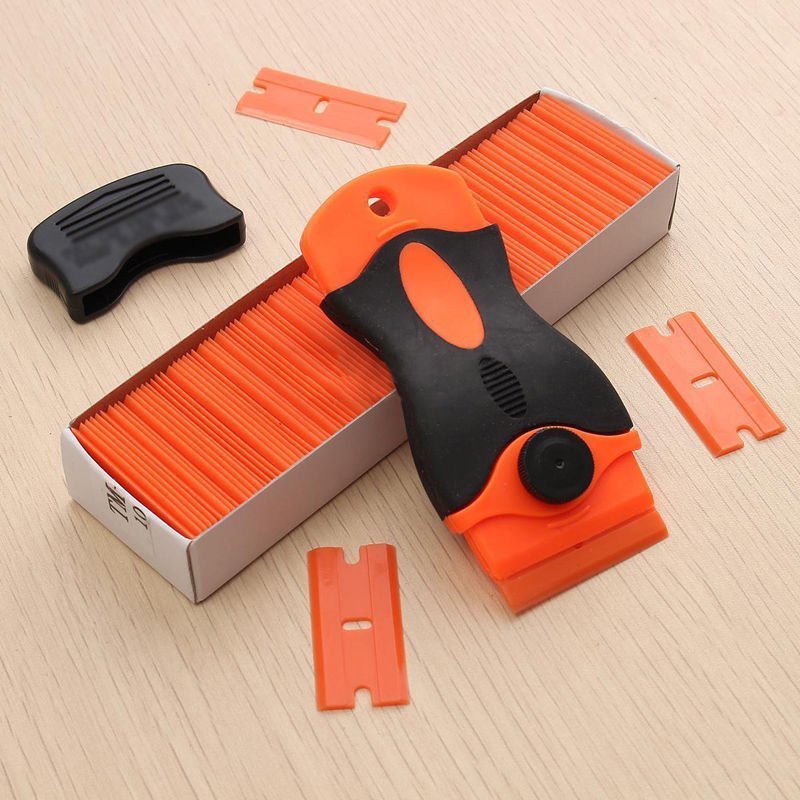 Razor Blade Scraper Removal Tool +100 1.5'' Plastic Double Edged Blades Hand Set