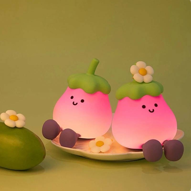 Cute Eggplant Night light USB Rechargeable touch control Nursery Squishy Silicon