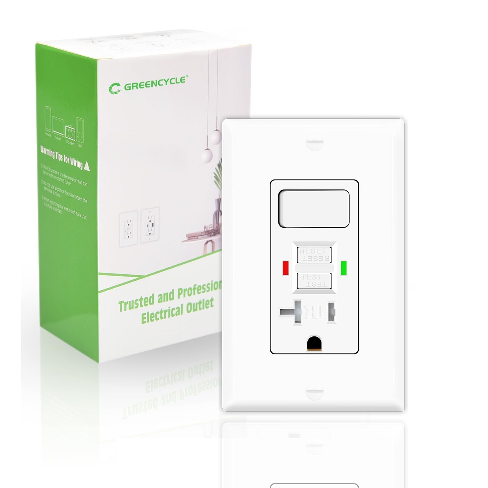 GFCI Outlet Switch Combo 20Amp,Greencycle 1PK Self Test GFCI Electrical Outle...