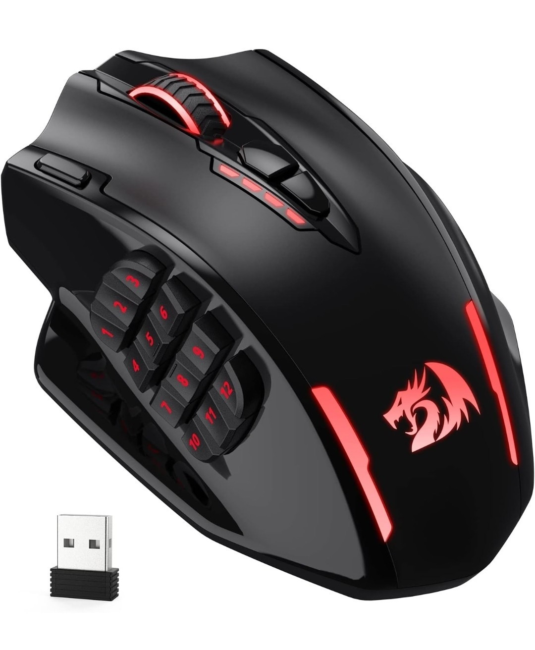 Redragon M908 Wireless RGB Optical Gaming Mouse USB Receiver 12400 DPI 18 Btn