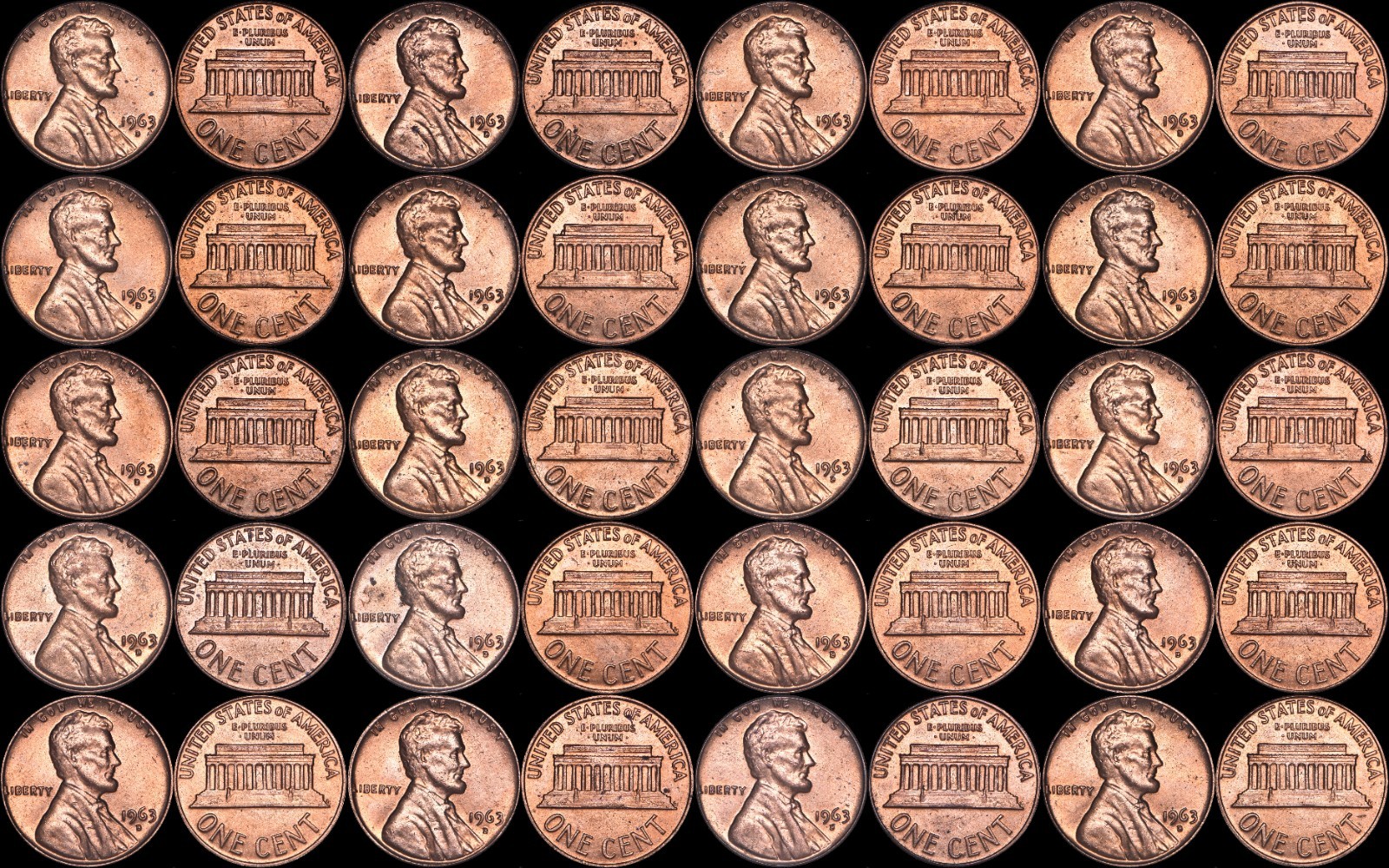 1963 D Lincoln Memorial Cents LOT OF 90 Coins BU RED
