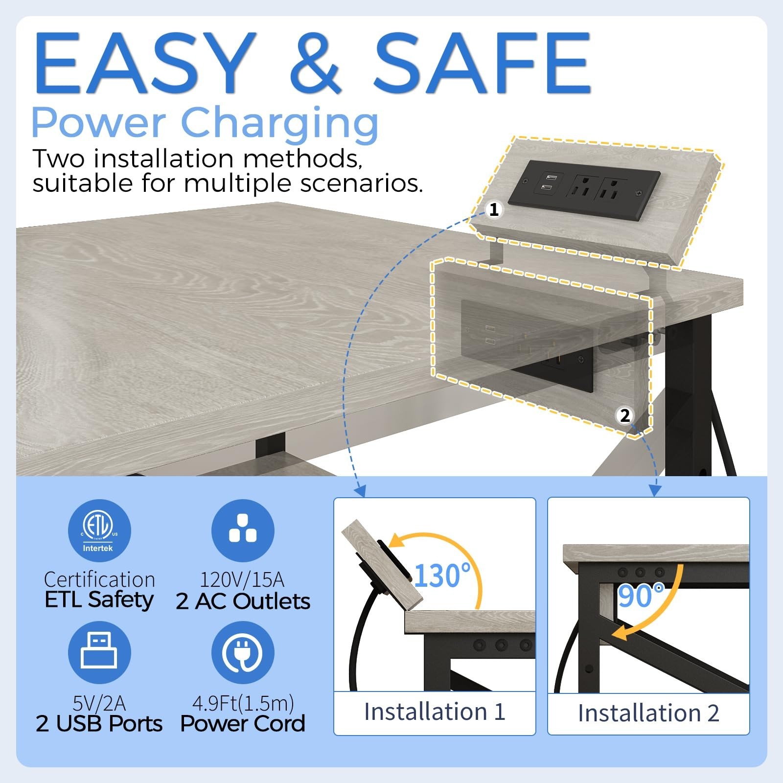 METYERRY Large Printer Stand with Power Outlet, with Height Adjustable Storag...