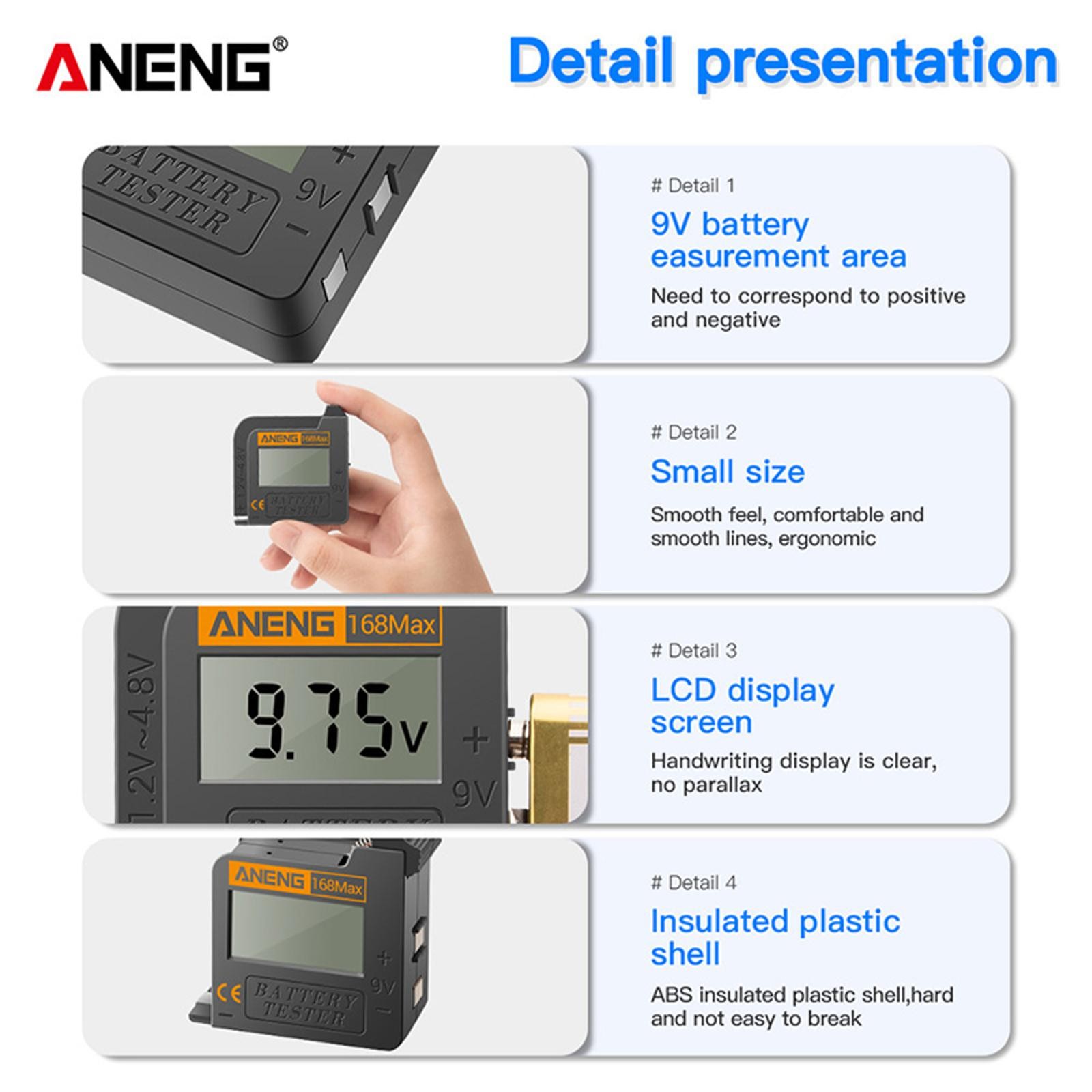 New ANENG 168Max Digital Battery Capacity Checker Volt Checker For 9V AA AAA