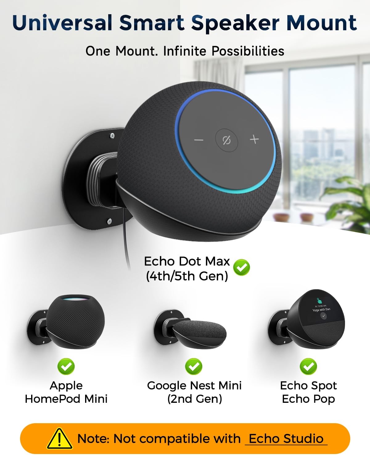 Universal Wall Mount Shelf for Echo Dot HomePod Mini Cable Management Black
