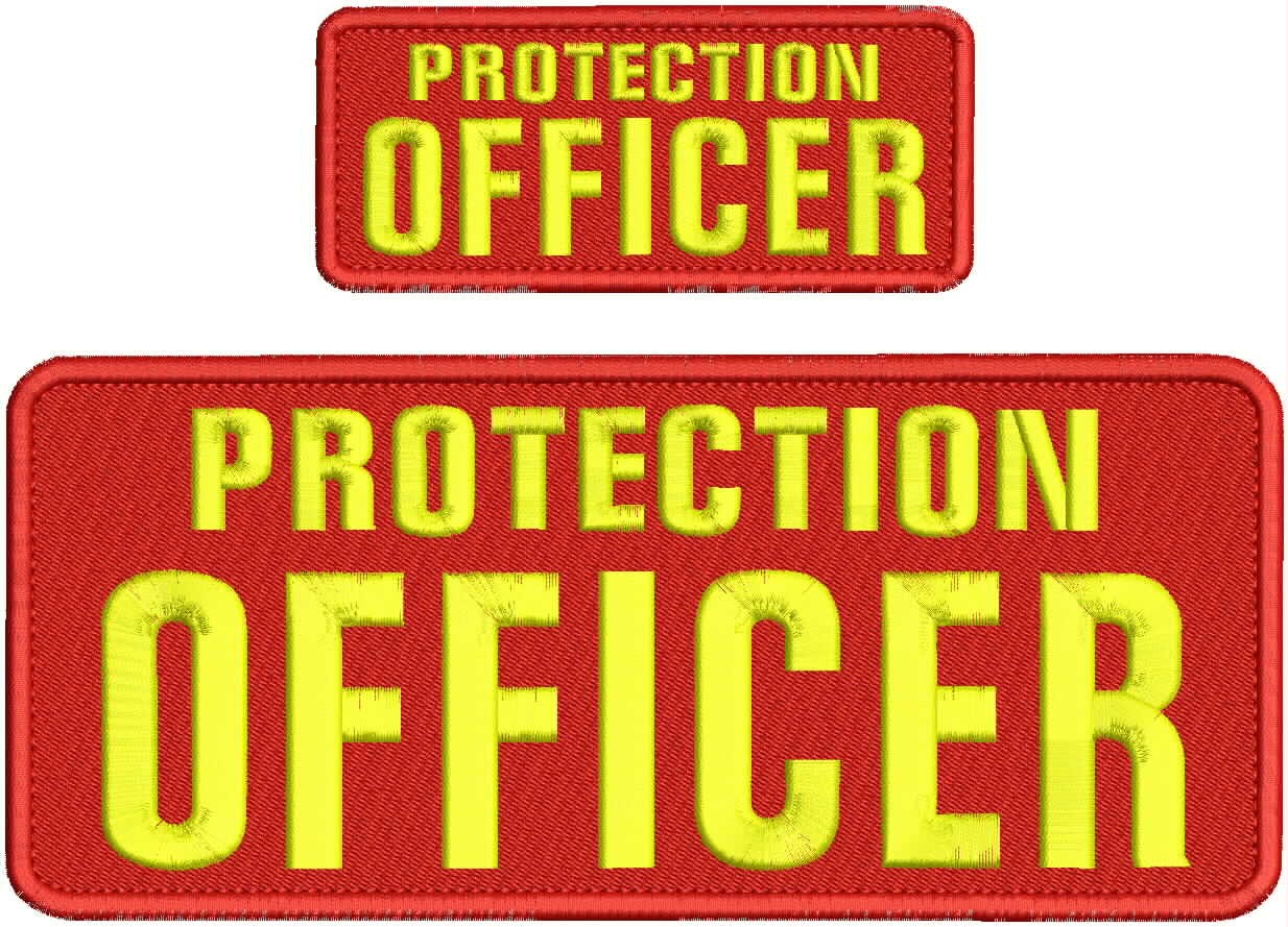 Collectible 2 Embroidery Patch Protection Officer 4x10 &2x5 Yellow On Red