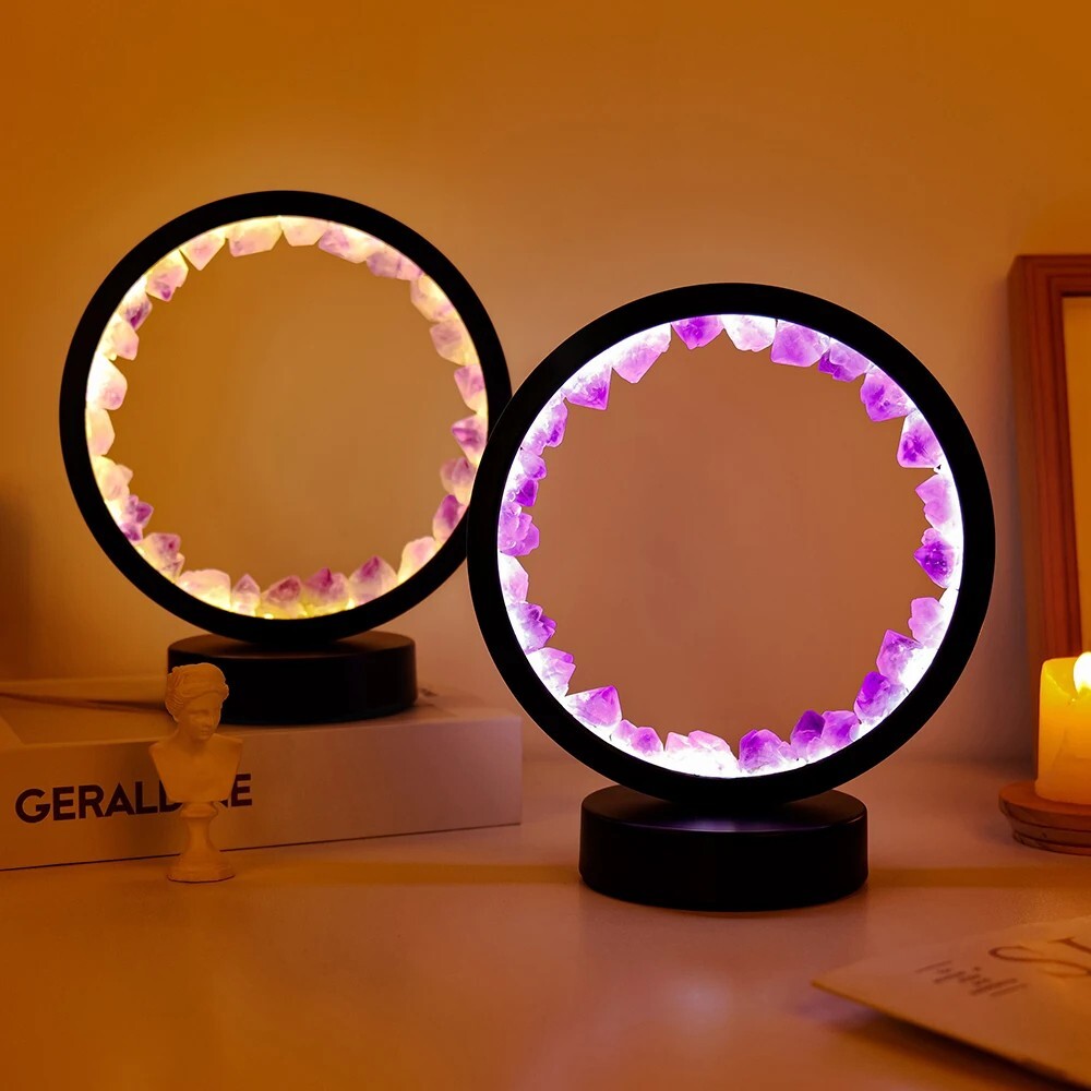 LED Crystal Lamp Natural Gemstone Decor | Amethyst Citrine Quartz Light