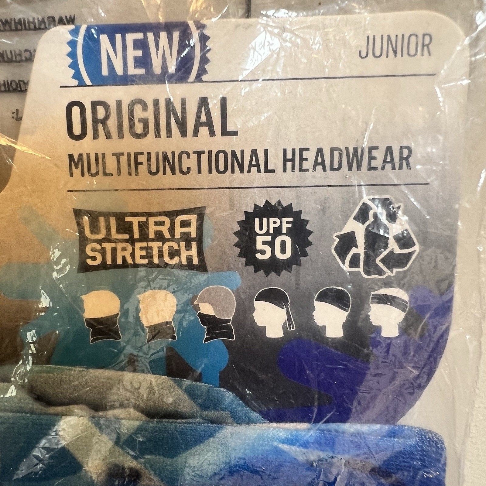 Buff Multifunctional Headwear NWT Blue Size Junior Sealed Plastic Bag