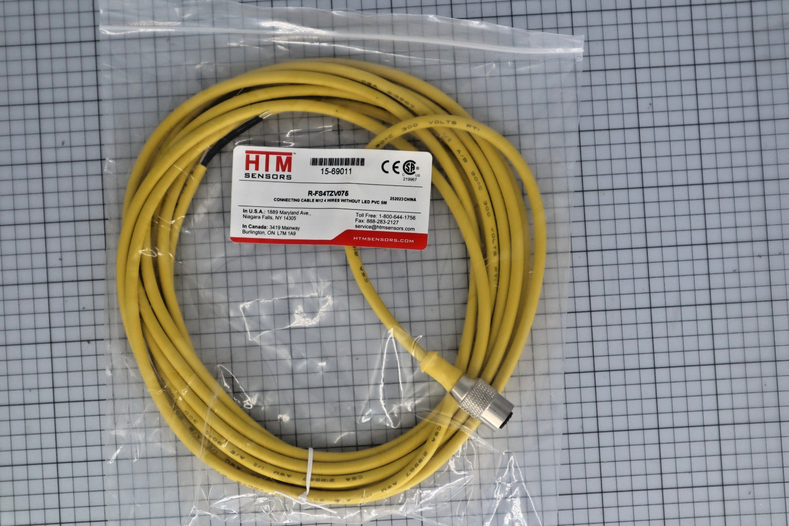 *New in Bag* HTM Electronics R-FS4TZ-V075 M12 Sensor Cables 4-pin Female 5 Meter