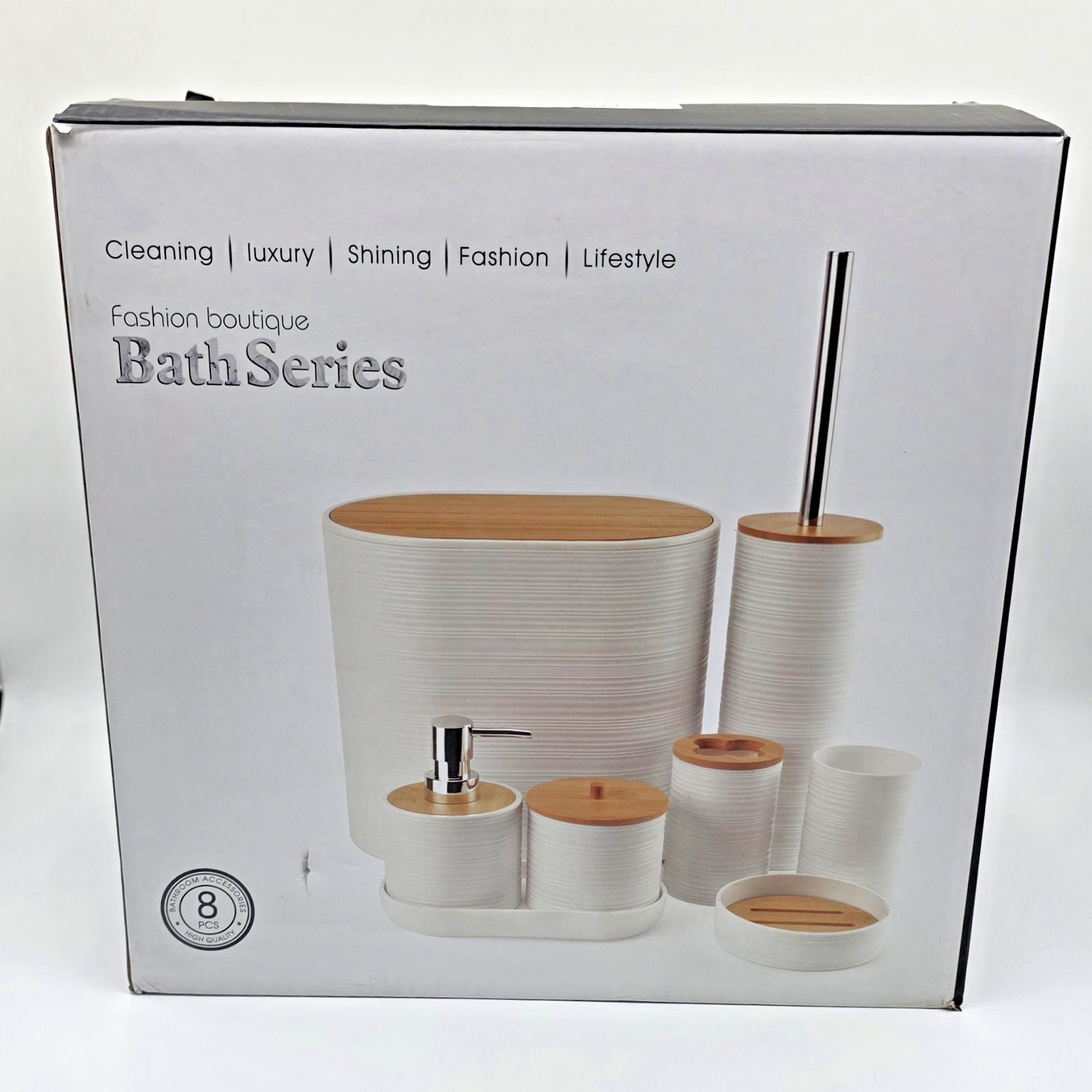 Fashion Boutique Bath Series. Mauve/Wood- New In Opened, Damaged Box